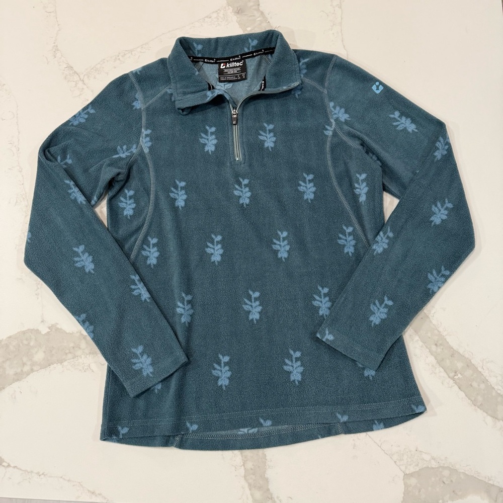 Killtec Microfleece 1/4 Zip Long Sleeve Pullover Top Womens 10 Teal Blue Floral